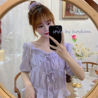 Puff-sleeve Crinkle Chiffon Blouse