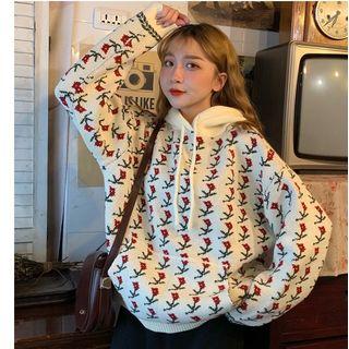 Flower Print Knit Hoodie