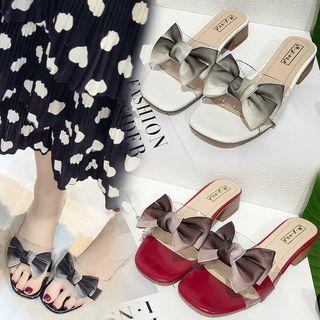 Low-heel Ribbon Bow Slide Sandals