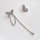 Butterfly Rhinestone Asymmetrical Dangle Earring 1 Pair - 1 - Silver - One Size