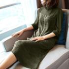 Front Slit 3/4-sleeve Dress