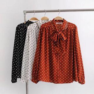 Polka Dot Tie-neck Long-sleeve Blouse
