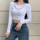 Long-sleeve Chain-accent Crop Top