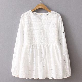 Split-neck Lace Long-sleeve Top