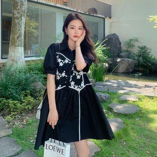 Jacquard Panel Polo Collar Dress
