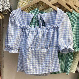 Puff-sleeve Slim-cut Ruffle Top