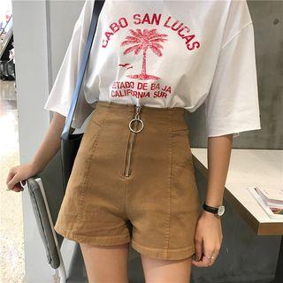 Zip Front High Waist Shorts