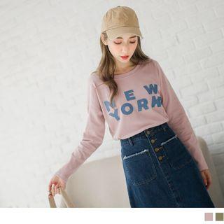 Long Sleeve Lettering Applique T-shirt