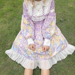 Ruffle Printed Long-sleeve A-line Dress