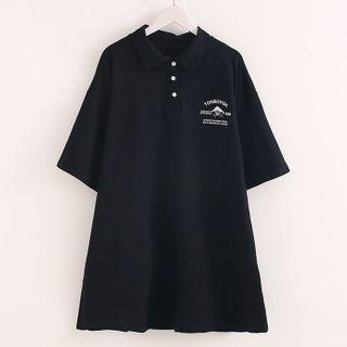 Short-sleeve Lettering Print Polo Dress Black - One Size