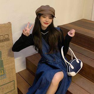 V-neck Double-breasted Denim Tank Top Dress Denim Blue - One Size