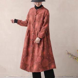 Flower Print Midi Button-up Coat