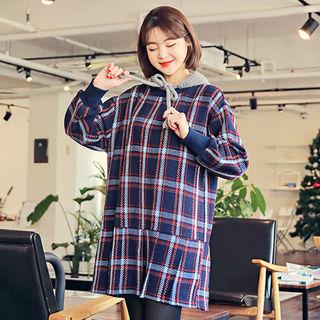 Pleated-hem Checked Dress