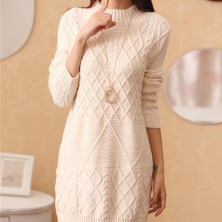 Mock-neck Cable Knit Long Sweater