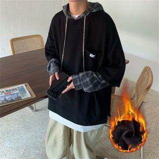 Mock Two Piece Chain Strap Plaid Hoodie
