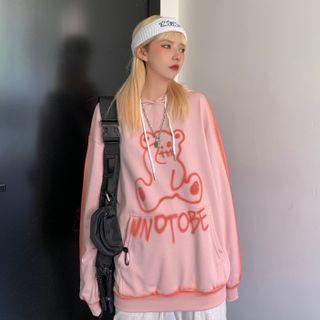 Cartoon Bear Front Pocket Hooded Sweatshirt