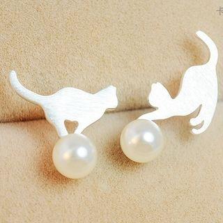 Pearl Cat 925sterling Silver Earrings