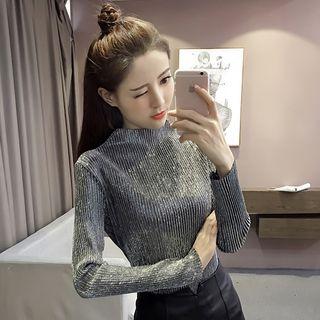 Glitter Mock-neck Accordion Top