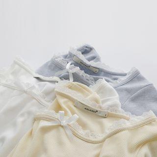 Square-neck Two Tone Lace Bow Cropped Top