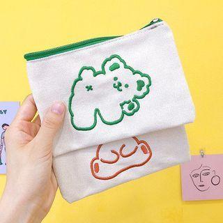 Embroidered Bear Canvas Coin Purse