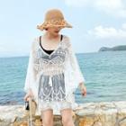 Long-sleeve Tie-waist Lace Beach Cover-up