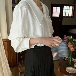 Plus Size Puff-sleeve Chelsea-collar Blouse