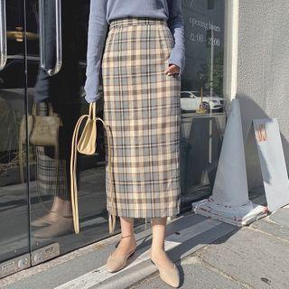 Zip-back Checked Midi Skirt