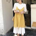 Set: Short-sleeve Midi Dress + Strappy A-line Dress