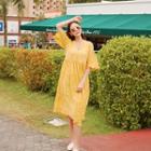 V-neck Perforated A-line Dress