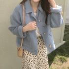 Buttoned Coat / Leaf Print Midi Skirt