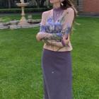 Long-sleeve Flower Print Cardigan / Ruffled T-shirt / Skirt