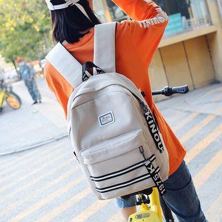 Striped Trim Canvas Backpack