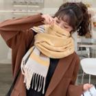 Colour Block Fringed Scarf Light Yellow & Gray - One Size