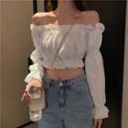Long-sleeve Off Shoulder Chiffon Crop Top White - One Size