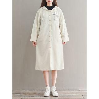 Corduroy Hooded Button-front Long Jacket