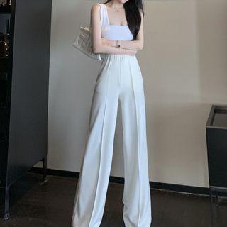 Cropped Square-neck Tank Top / Wide-leg Pants