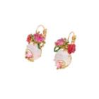 Fashion And Elegant Plated Gold Enamel Flower Cubic Zirconia Earrings Golden - One Size