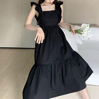 Ruffle Strap Open-back Midi A-line Dress