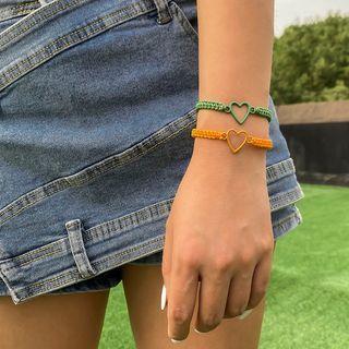 Set Of 2: Heart Braided String Bracelet