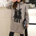 Cat Print Midi Hoodie Dress