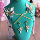 Bridal Set: Flower Hair Stick + Clip-on Earring
