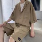 Set: Short-sleeve Letter Embroidered Shirt + Shorts