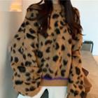 Leopard Print Sweater / Long-sleeve Plain T-shirt / Wide-leg Pants