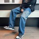 Embroidered Wide Leg Jeans / Short-sleeve T-shirt / Set