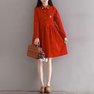 Long-sleeve Fruit Embroidery Corduroy Dress