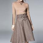 Set: Turtleneck Long-sleeve Knit Top + High-waist A-line Skirt