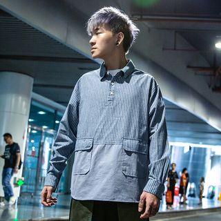 Patchwork Long-sleeved Polo Shirt