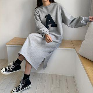 Letter Patch Napped Pullover Dress