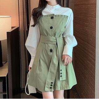 Mock Neck Mock Two Piece A-line Shirtdress