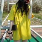 Elbow-sleeve Plain T-shirt Yellow - One Size